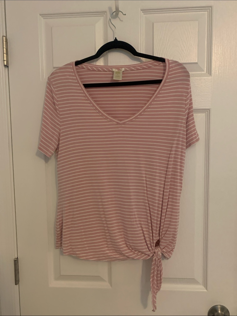 Matty M Light Pink & White Striped V-Neck Side-Tie Top